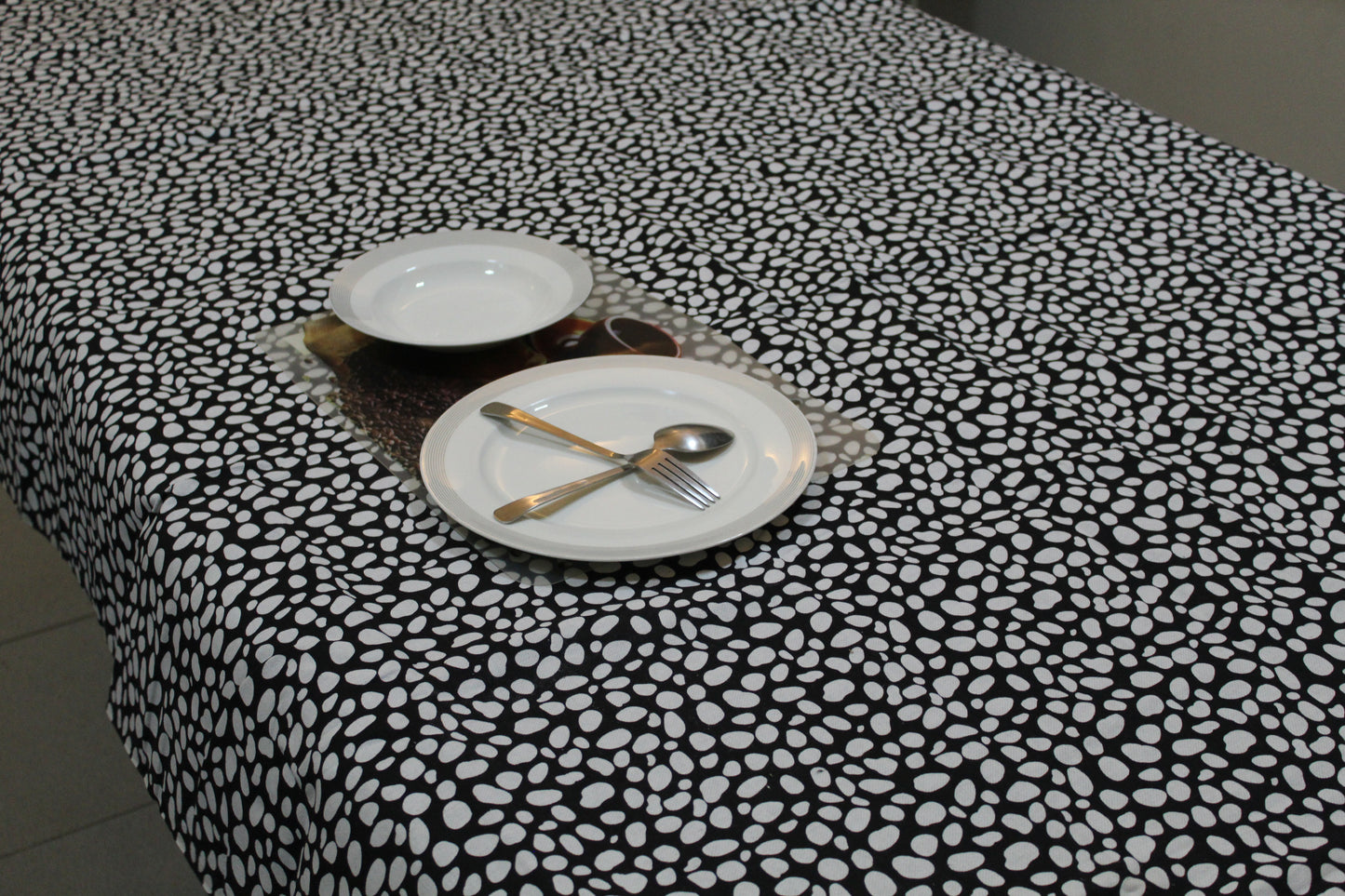 Dotty Table Cover black background with white